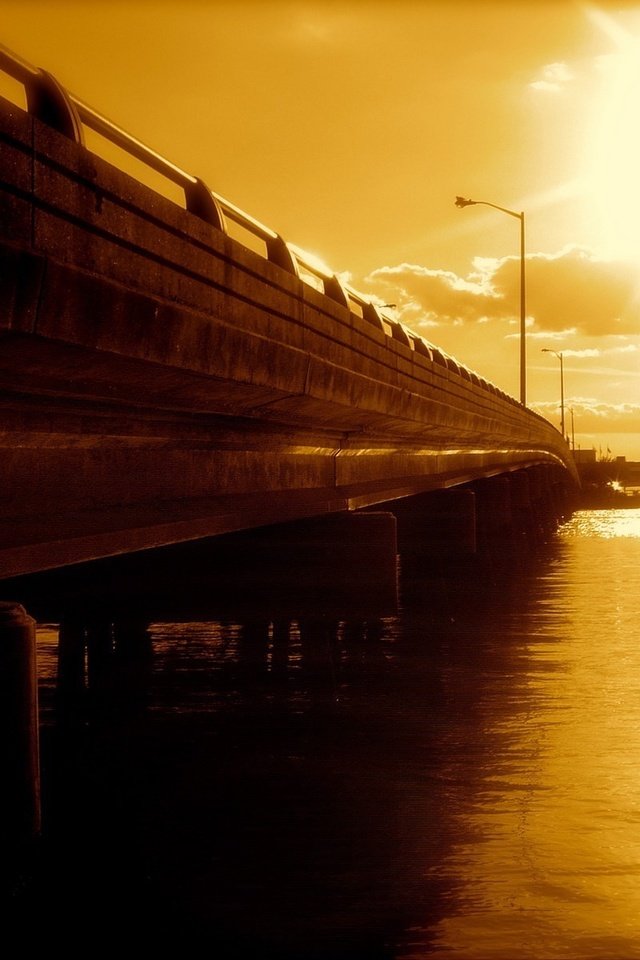 Обои вода, закат, мост, water, sunset, bridge разрешение 1920x1200 Загрузить