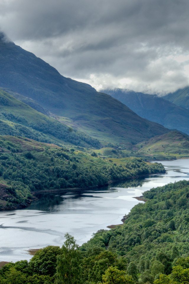 Обои небо, облака, вода, река, горы, дерево, тучи, шотландия, the sky, clouds, water, river, mountains, tree, scotland разрешение 3786x2479 Загрузить