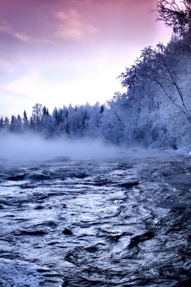 Обои река, снег, лес, зима, туман, пар, river, snow, forest, winter, fog, couples разрешение 1920x1200 Загрузить