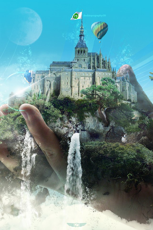 Обои рука, замок, мир, водопады, hand, castle, the world, waterfalls разрешение 1920x1200 Загрузить