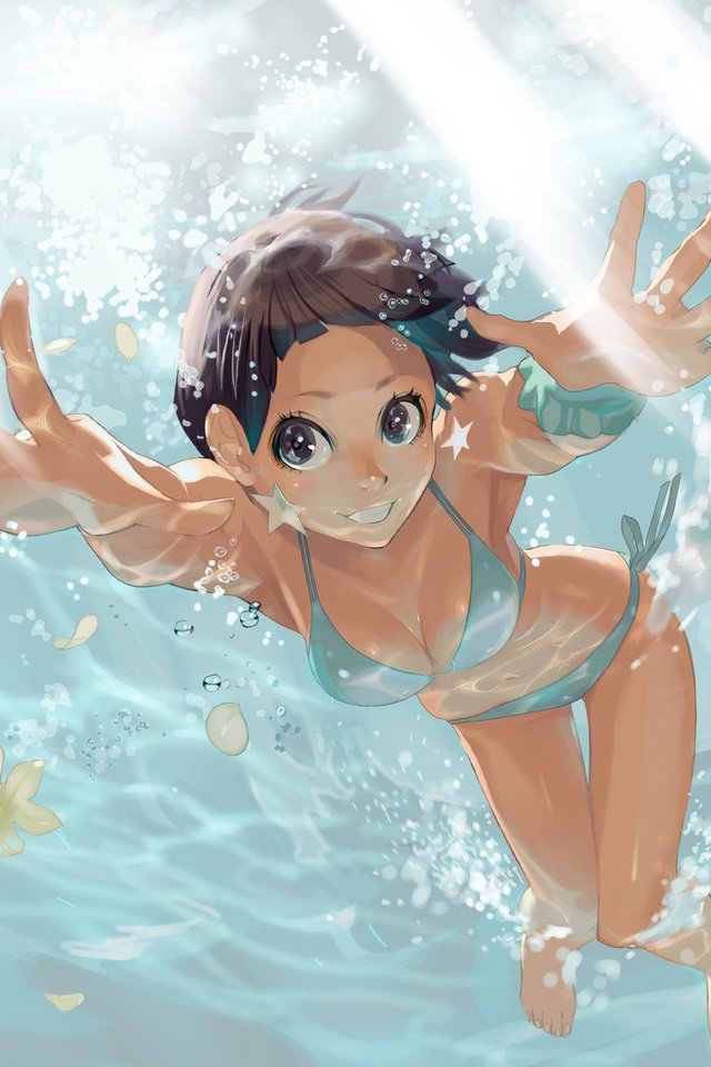 Обои вода, настроение, море, аниме, девочка, water, mood, sea, anime, girl разрешение 2000x1415 Загрузить