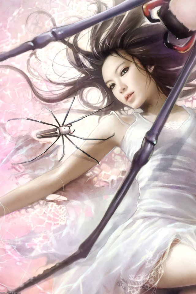 Обои девушка, паутина, i-chen lin, пауки, белое платье, girl, web, spiders, white dress разрешение 2560x1600 Загрузить