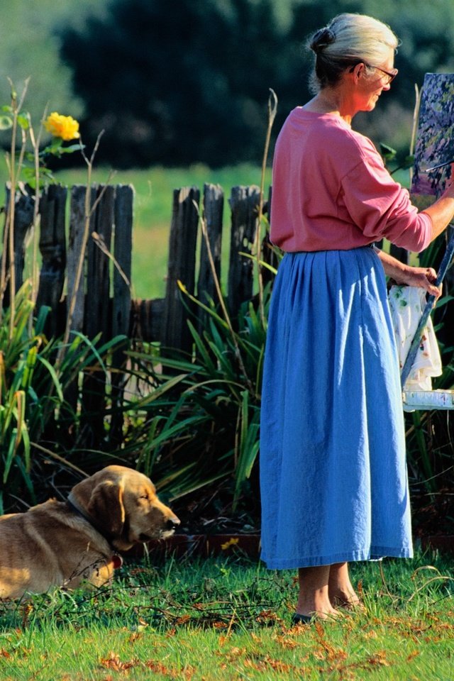 Обои рисунок, трава, собака, отдых, женщина, рисование, холст, пожилая, figure, grass, dog, stay, woman, drawing, canvas, elderly разрешение 1920x1200 Загрузить