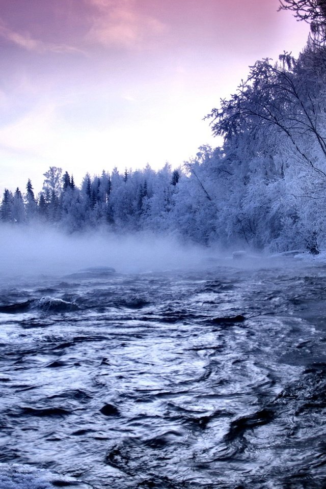Обои река, снег, лес, зима, туман, river, snow, forest, winter, fog разрешение 1920x1080 Загрузить