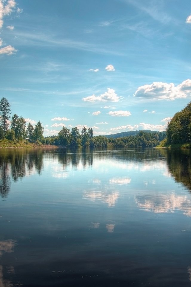 Обои небо, облака, деревья, озеро, природа, отражение, пейзаж, the sky, clouds, trees, lake, nature, reflection, landscape разрешение 2560x1600 Загрузить