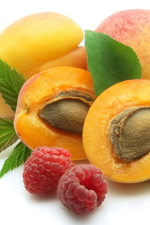 Обои малина, листочки, абрикос, ягоды, raspberry, leaves, apricot, berries разрешение 1920x1200 Загрузить