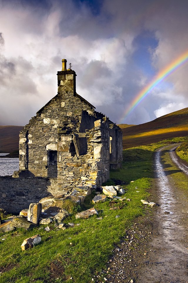 Обои дорога, природа, радуга, руины, шотландия, road, nature, rainbow, ruins, scotland разрешение 1920x1200 Загрузить