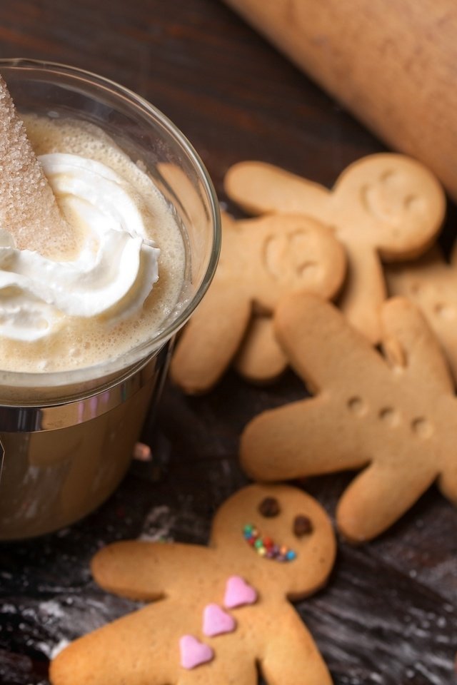 Обои кофе, сладкое, печенье, десерт, рождественское печенье, пряничный человечек, ирландский крем, coffee, sweet, cookies, dessert, christmas cookies, the gingerbread man, irish cream разрешение 2048x1366 Загрузить