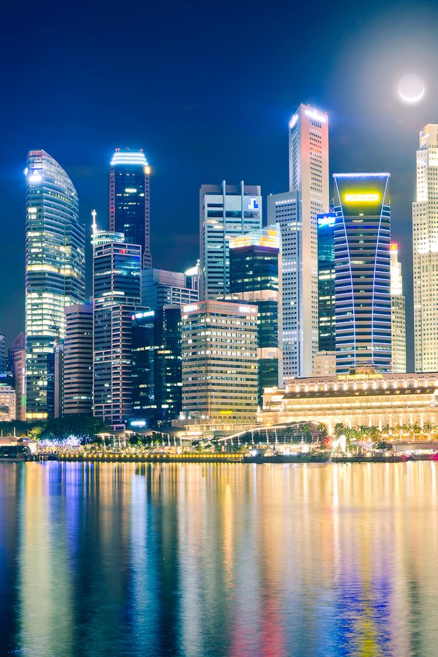 Обои ночь, огни, отражения, небоскребы, сингапур, night, lights, reflection, skyscrapers, singapore разрешение 1920x1180 Загрузить