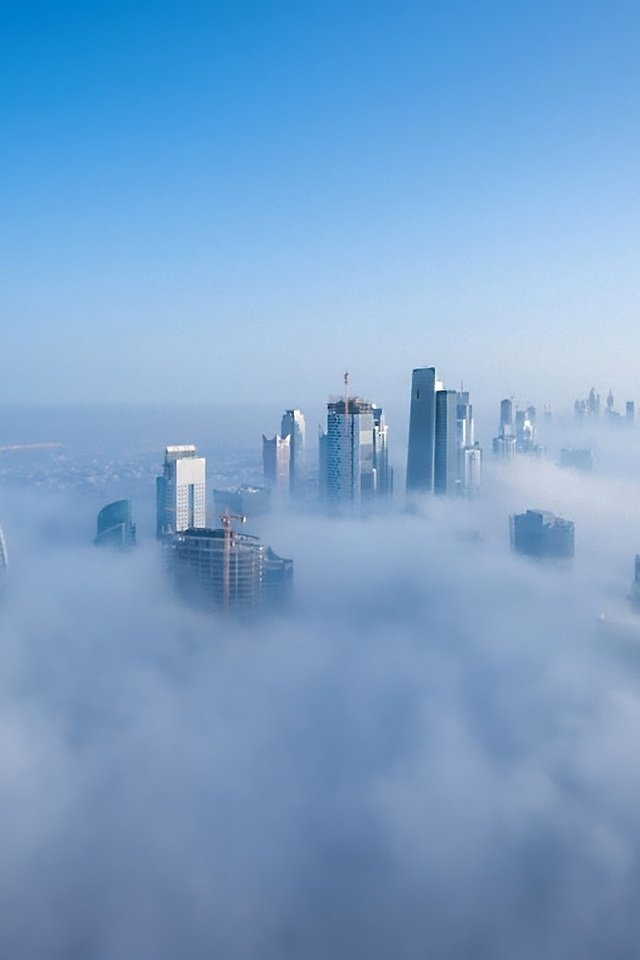 Обои город, над облаками, the city, above the clouds разрешение 1920x1080 Загрузить