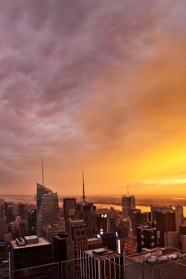 Обои закат, вид сверху, небоскребы, нью-йорк, sunset, the view from the top, skyscrapers, new york разрешение 1920x1200 Загрузить