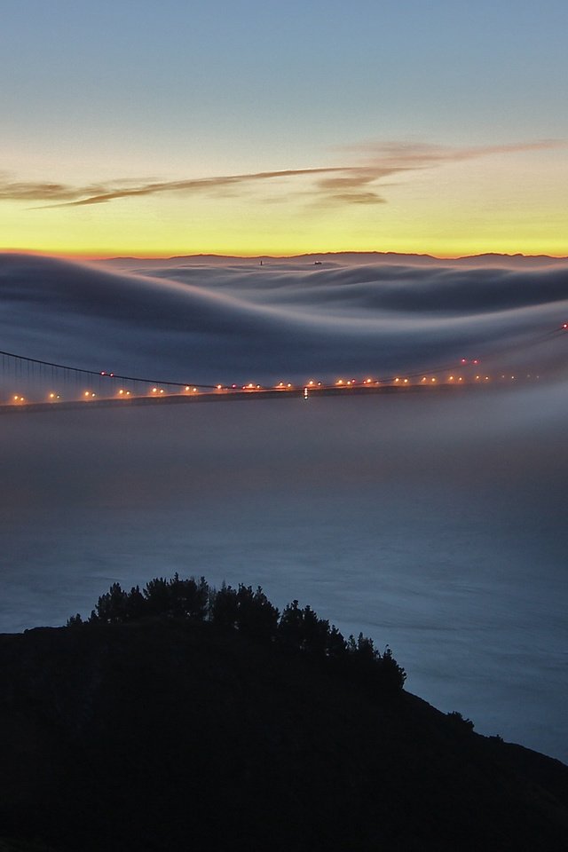 Обои туман, мост, лос-анжелес, fog, bridge, los angeles разрешение 3200x1200 Загрузить