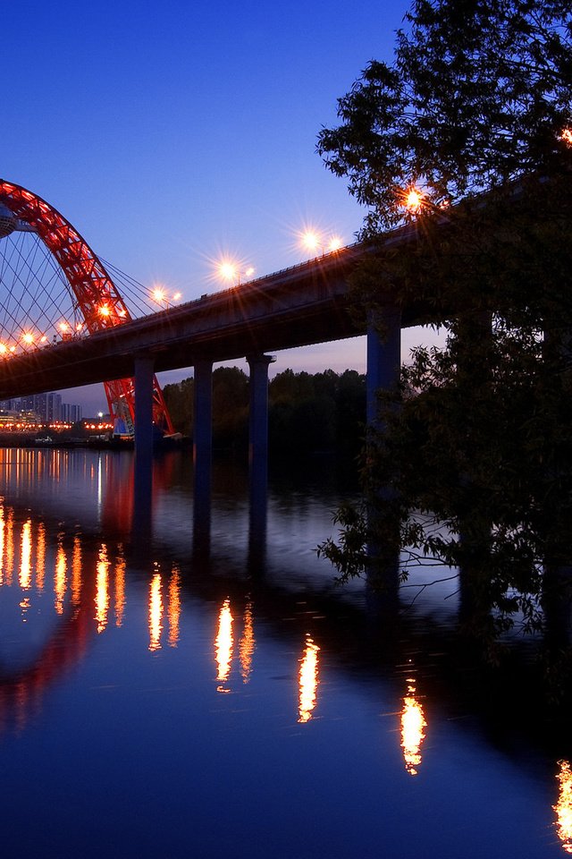 Обои огни, вода, мост, город, lights, water, bridge, the city разрешение 1920x1200 Загрузить