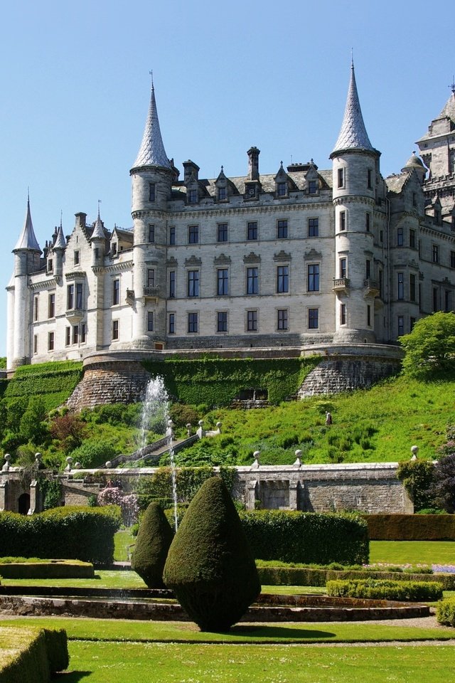 Обои парк, замок, сад, фонтан, шотландия, dunrobin castle, замок данробин, park, castle, garden, fountain, scotland разрешение 3702x2548 Загрузить