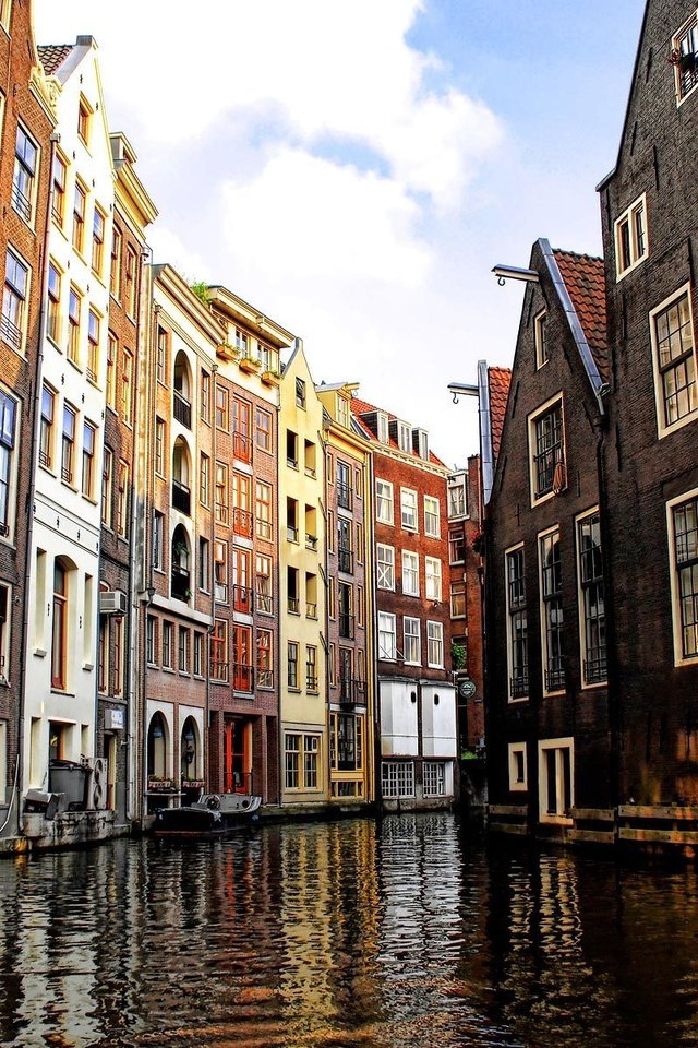 Обои канал, дома, нидерланды, амстердам, голубое небо, channel, home, netherlands, amsterdam, blue sky разрешение 1920x1200 Загрузить