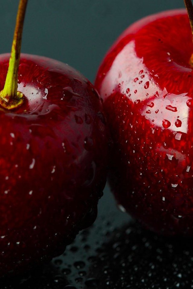 Обои макро, капли, черешня, ягоды, вишня, macro, drops, cherry, berries разрешение 1920x1080 Загрузить