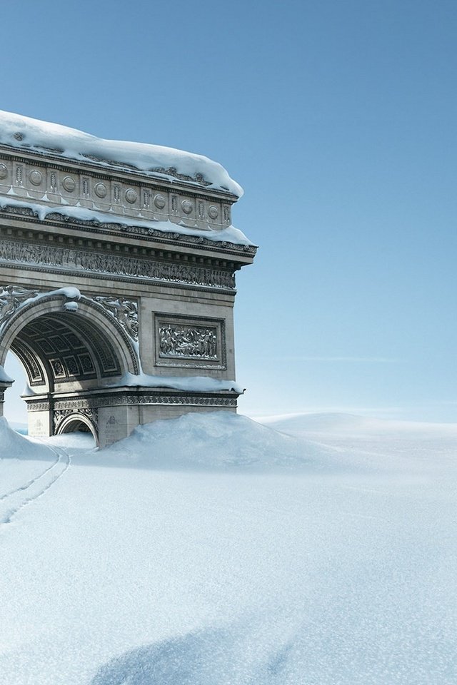 Обои креатив, hd картинка, триумфальная арка снег, creative, hd picture, arc de triomphe in the snow разрешение 1920x1080 Загрузить