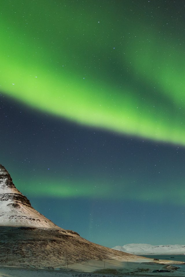 Обои ночь, снег, гора, исландия, киркьюфетль, night, snow, mountain, iceland, kirkjufell разрешение 1920x1080 Загрузить