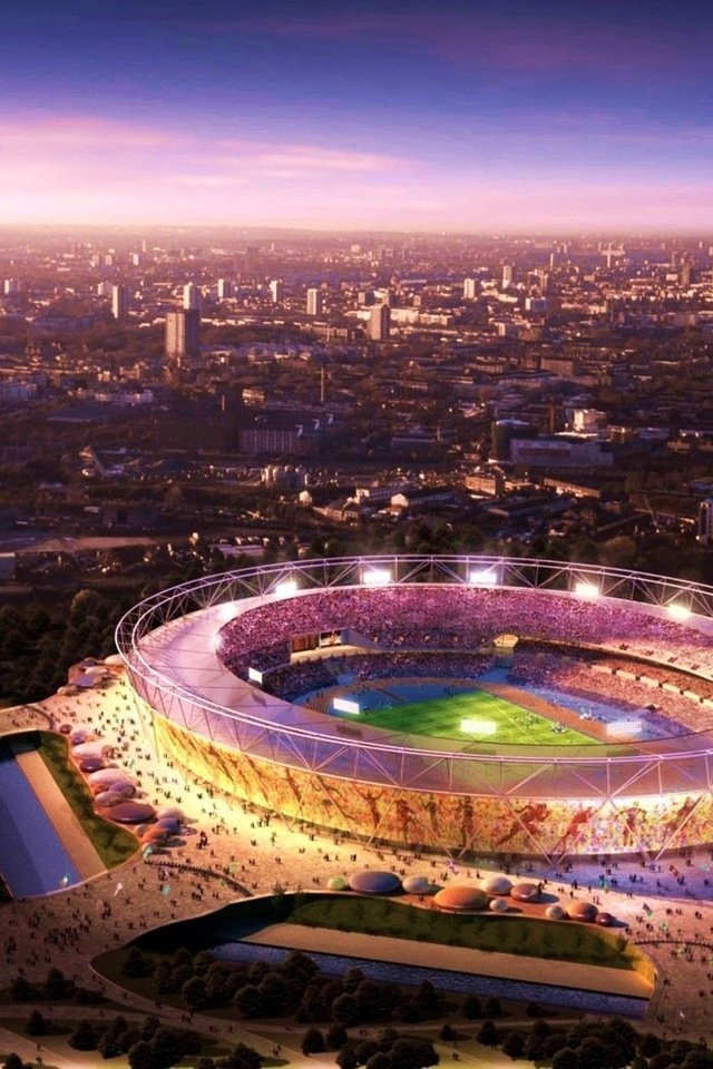 Обои ночь, панорама, лондон, стадион, городской пейзаж, фото олимпийского стадиона в лондоне, олимпийский стадион, спортивное сооружение, night, panorama, london, stadium, the urban landscape, photo of the olympic stadium in london разрешение 1920x1080 Загрузить