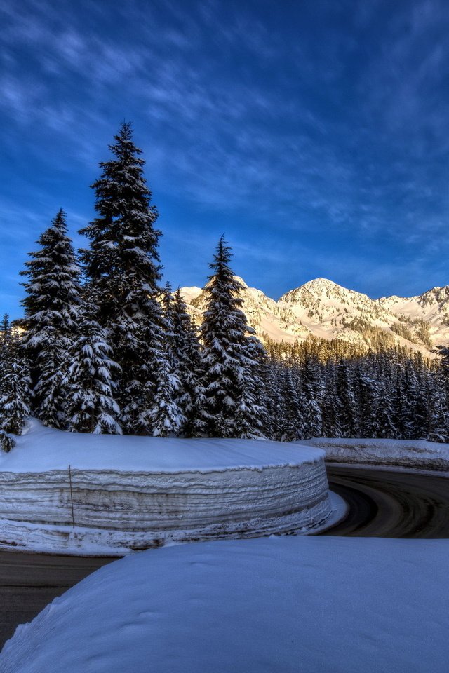 Обои дорога, горы, зима, пейзаж, road, mountains, winter, landscape разрешение 1920x1200 Загрузить