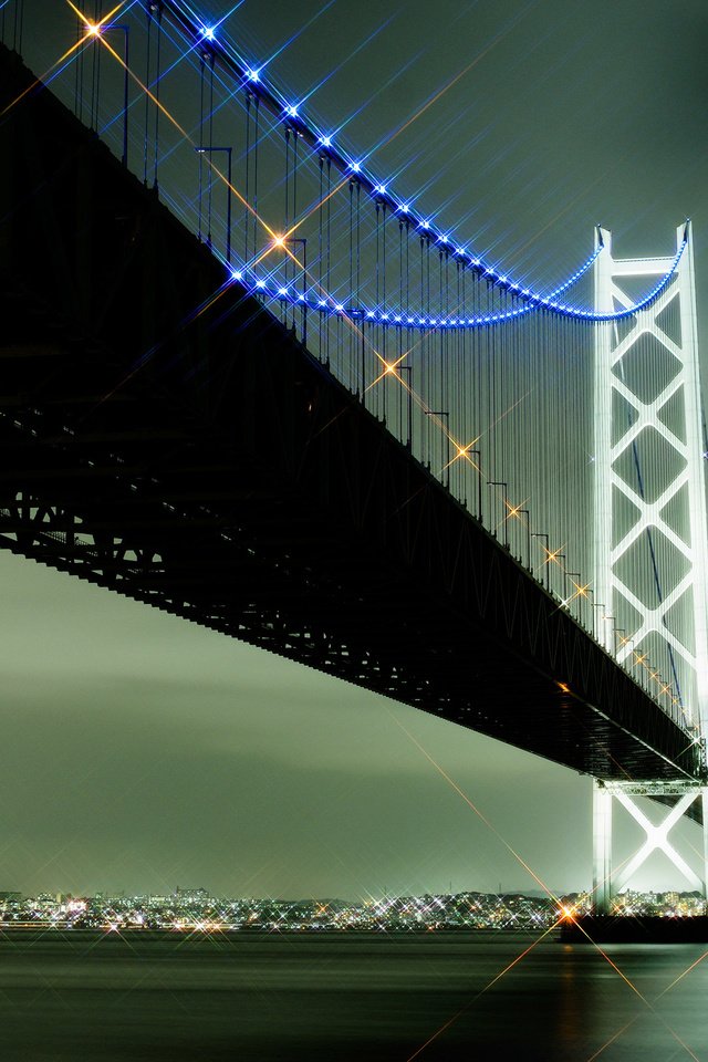 Обои огни, город, япония, акаси-кайке мост, lights, the city, japan, akashi-kaikyo bridge разрешение 2464x1632 Загрузить