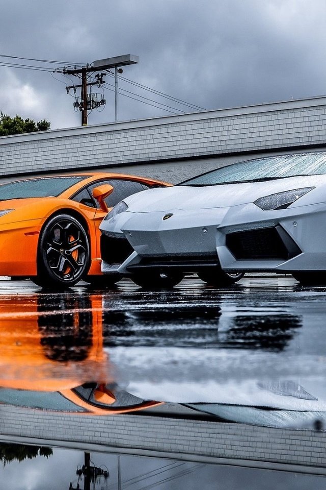 Обои серый, дождь, оранжевый, ламборгини, суперкар, авентадор, grey, rain, orange, lamborghini, supercar, aventador разрешение 2560x1600 Загрузить