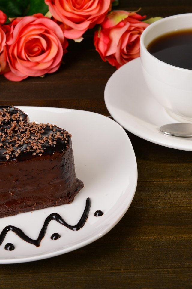 Обои розы, кофе, шоколад, десерт, пирожное, roses, coffee, chocolate, dessert, cake разрешение 5152x3439 Загрузить