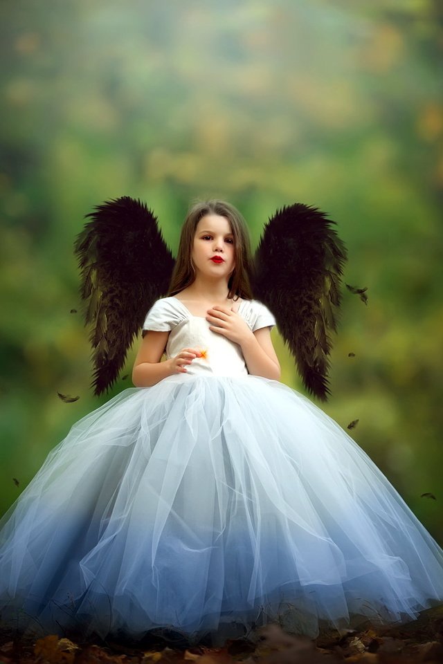 Обои фон, платье, крылья, дети, девочка, ангел, background, dress, wings, children, girl, angel разрешение 2048x1363 Загрузить