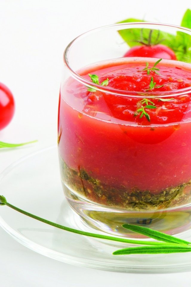 Обои зелень, овощи, стакан, помидоры, сок, томатный, greens, vegetables, glass, tomatoes, juice, tomato разрешение 1920x1347 Загрузить