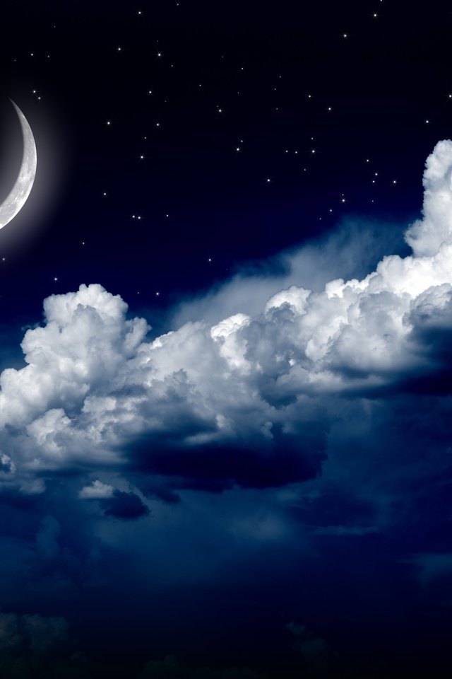 Обои небо, moon, ландшафт, облака, на природе, лунный свет, ночь, ноч, природа, звезд, пейзаж, звезды, луна, неба, the sky, clouds, moonlight, night, nature, landscape, stars, the moon, sky разрешение 2560x1600 Загрузить