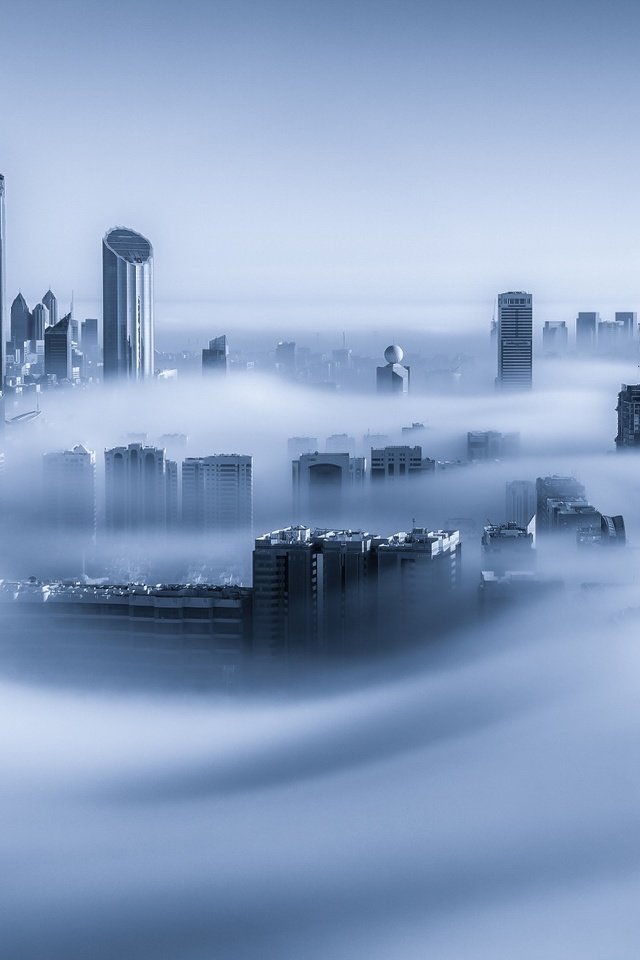 Обои утро, туман, город, небоскребы, дубай, оаэ, dubai marina, morning, fog, the city, skyscrapers, dubai, uae разрешение 2048x1201 Загрузить