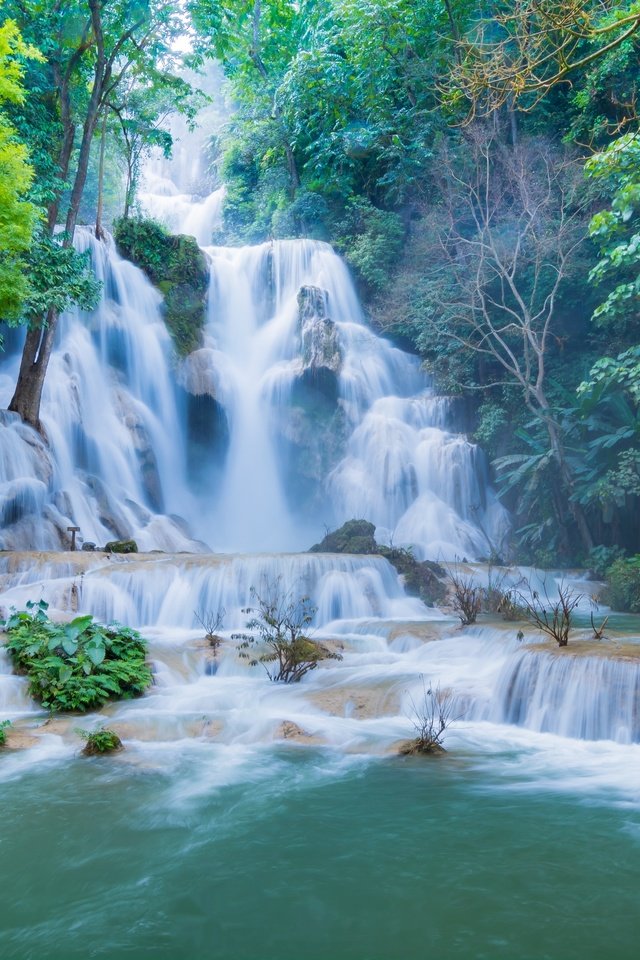 Обои водопад, лаос, tat kuang si waterfalls, luang prabang, waterfall, laos разрешение 2880x1920 Загрузить