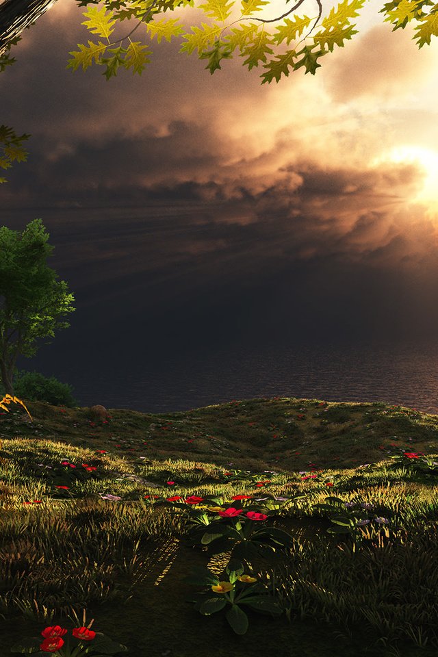 Обои пейзаж, графика, 3д, storm on the horizon, landscape, graphics, 3d разрешение 1920x1200 Загрузить