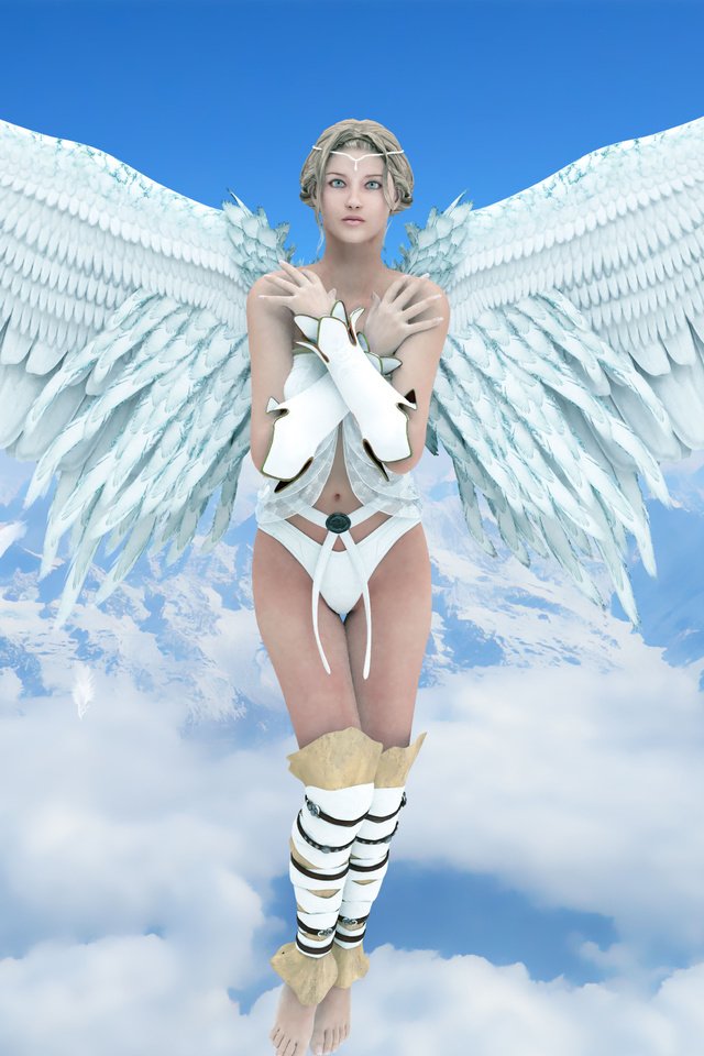 Обои небо, облака, девушка, крылья, рендеринг, ангел, перья, the sky, clouds, girl, wings, rendering, angel, feathers разрешение 6000x3126 Загрузить
