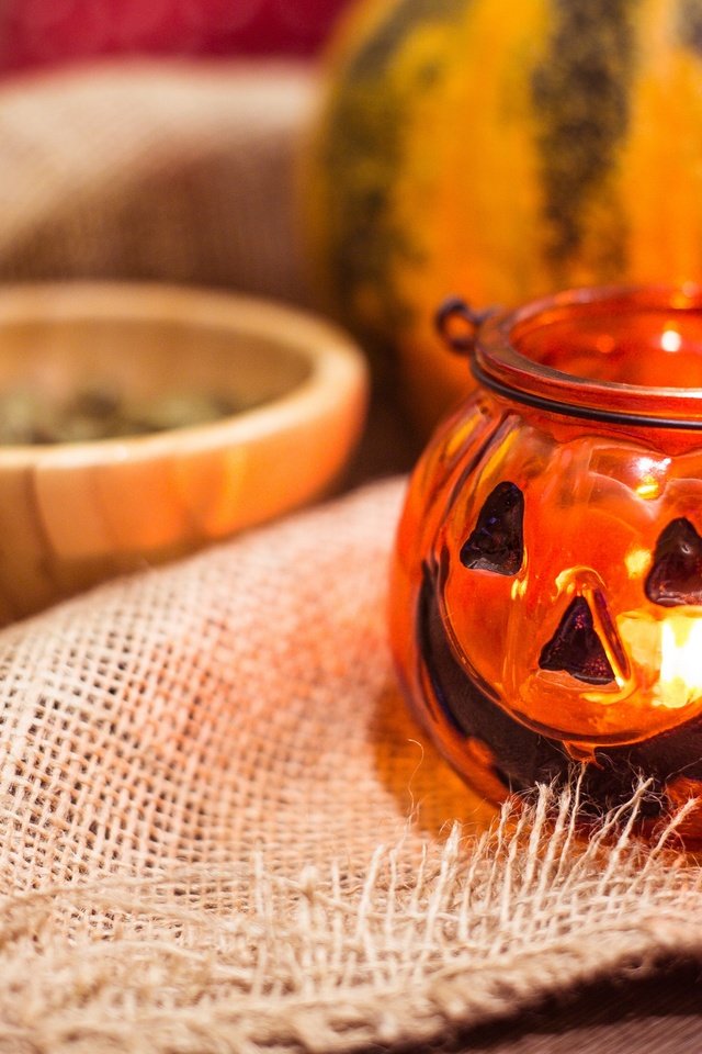 Обои светильник, хеллоуин, тыква, мешковина, lamp, halloween, pumpkin, burlap разрешение 2880x1920 Загрузить