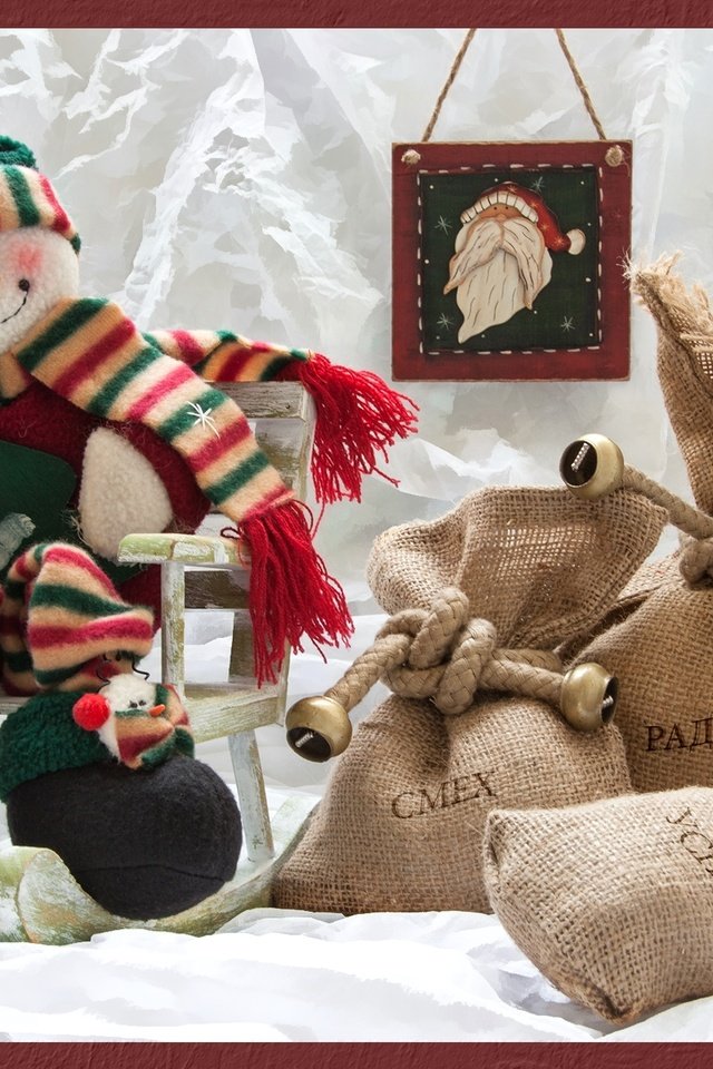 Обои подарки, снеговик, мешки, gifts, snowman, bags разрешение 2047x1359 Загрузить