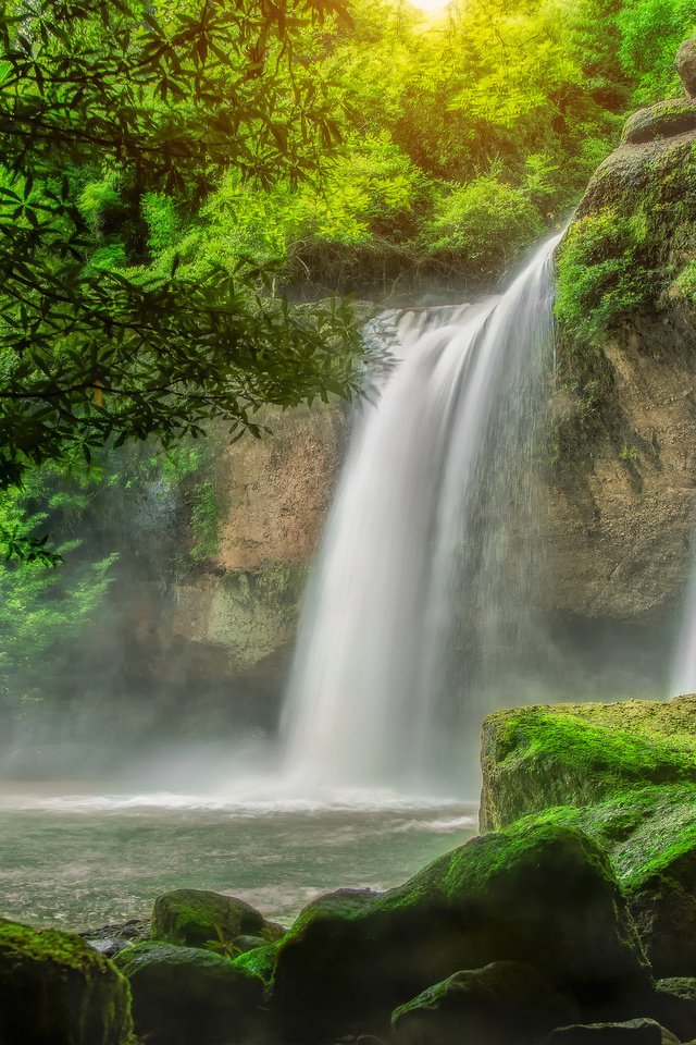 Обои вода, камни, зелень, водопад, мох, потоки, water, stones, greens, waterfall, moss, threads разрешение 2048x1365 Загрузить