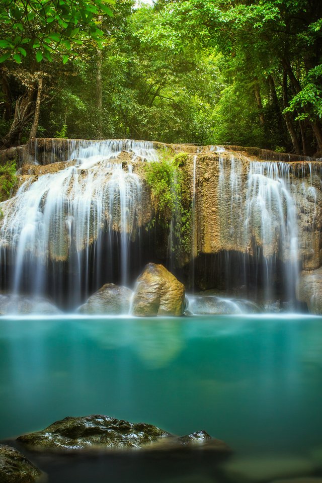 Обои деревья, вода, камни, водопад, поток, trees, water, stones, waterfall, stream разрешение 2048x1365 Загрузить