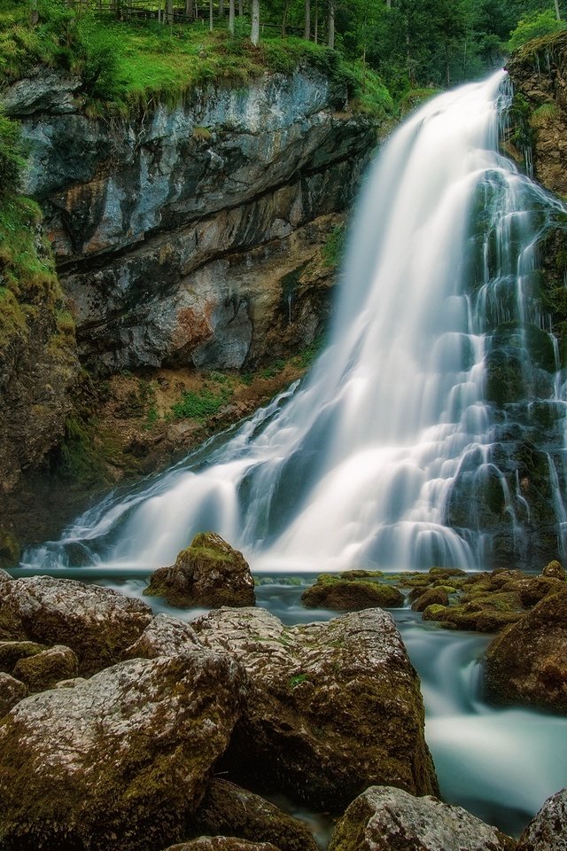 Обои вода, камни, водопад, поток, мох, water, stones, waterfall, stream, moss разрешение 2048x1280 Загрузить