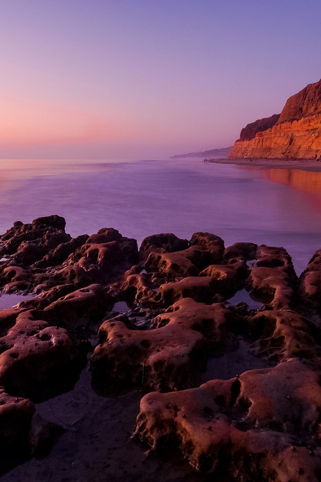 Обои небо, вечер, скалы, камни, закат, море, отлив, the sky, the evening, rocks, stones, sunset, sea, tide разрешение 2048x1311 Загрузить