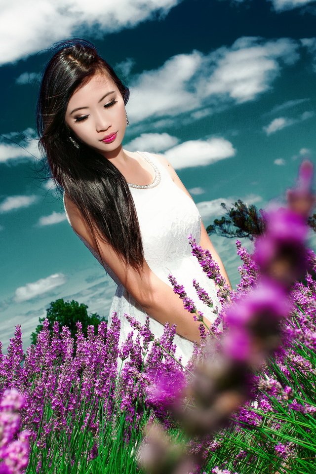 Обои цветы, девушка, лето, волосы, азиатка, flowers, girl, summer, hair, asian разрешение 2560x1440 Загрузить