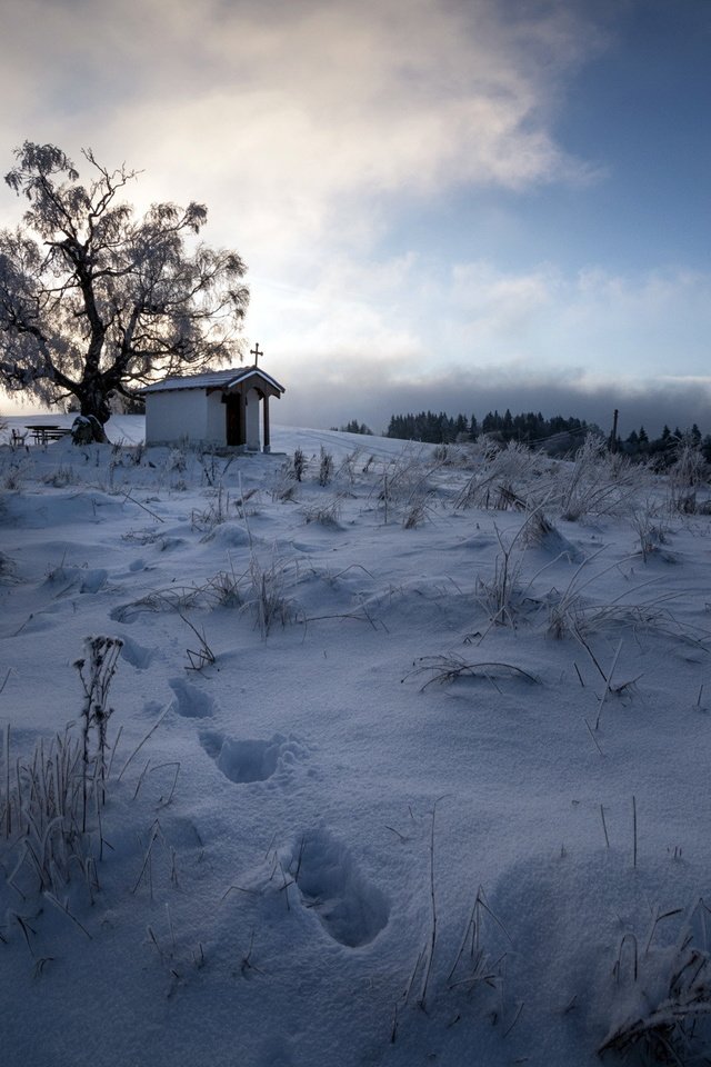 Обои снег, храм, зима, поле, snow, temple, winter, field разрешение 2048x1411 Загрузить