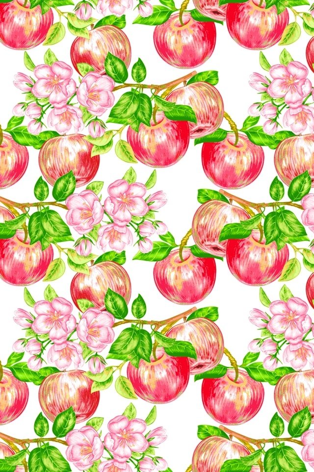 Обои цветы, узор, фрукты, яблоки, плоды, flowers, pattern, fruit, apples разрешение 1920x1280 Загрузить