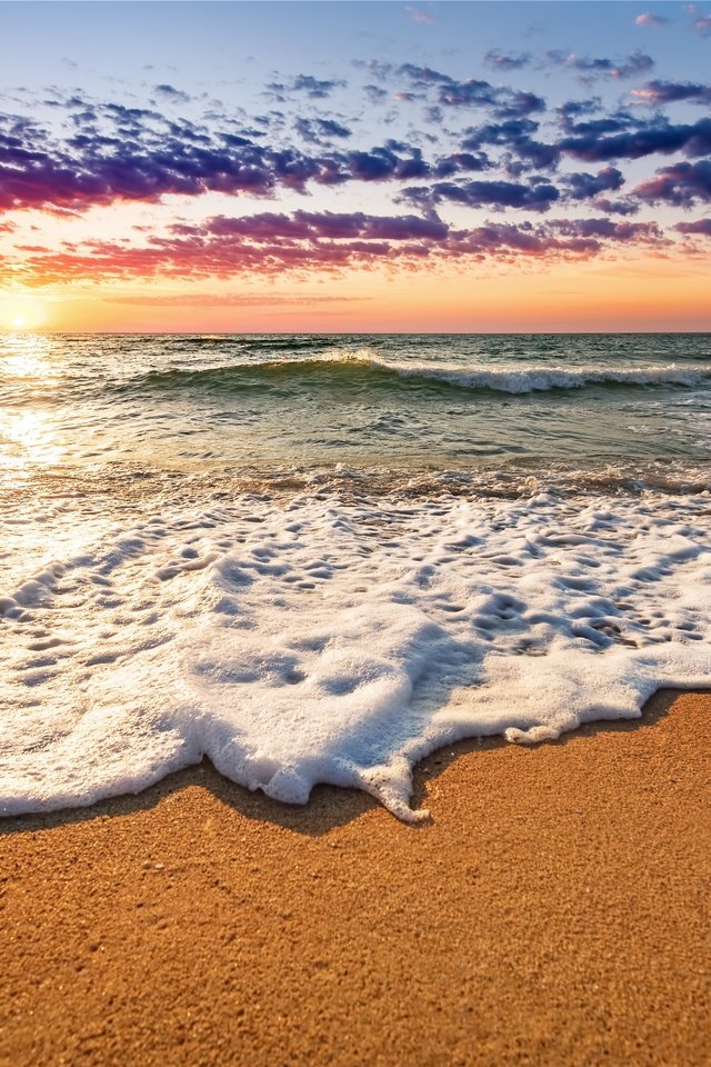 Обои небо, закат, море, пляж, волна, песка, the sky, sunset, sea, beach, wave, sand разрешение 2880x1921 Загрузить