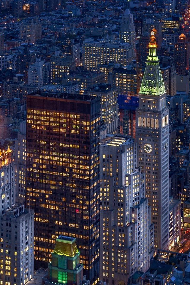 Обои ночь, огни, небоскребы, сша, нью-йорк, манхэттен, night, lights, skyscrapers, usa, new york, manhattan разрешение 1920x1226 Загрузить