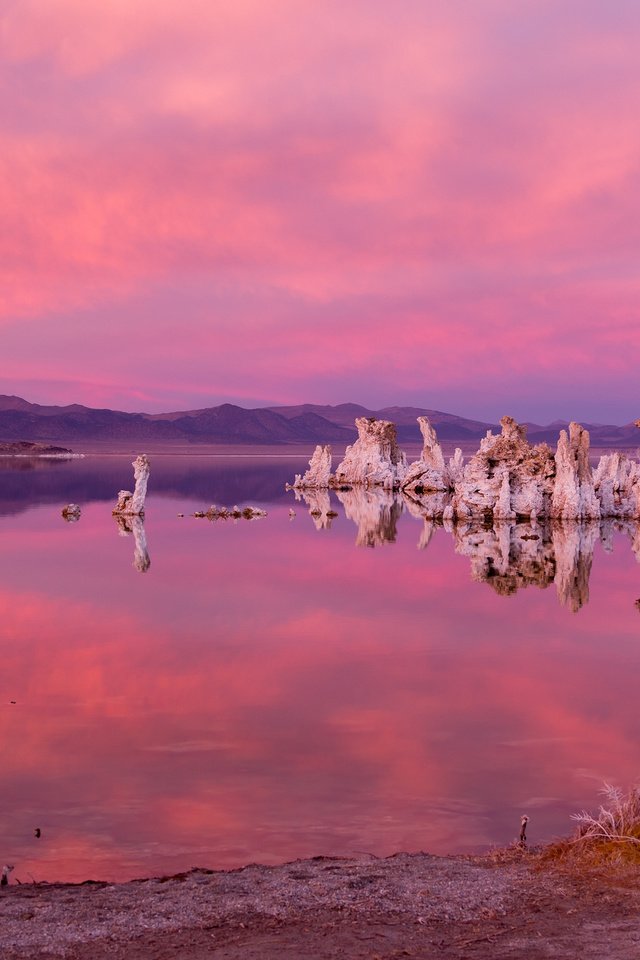 Обои озеро, скалы, камни, закат, сша, калифорния, lake, rocks, stones, sunset, usa, ca разрешение 2048x1367 Загрузить