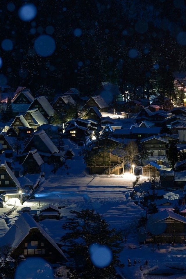 Обои ночь, снег, зима, город, япония, сиракава, night, snow, winter, the city, japan, shirakawa разрешение 1920x1080 Загрузить