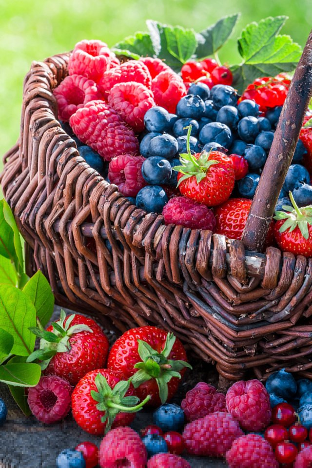 Обои малина, клубника, корзина, ягоды, черника, raspberry, strawberry, basket, berries, blueberries разрешение 3840x2400 Загрузить