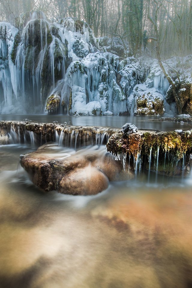 Обои река, природа, лес, зима, водопад, river, nature, forest, winter, waterfall разрешение 1920x1200 Загрузить