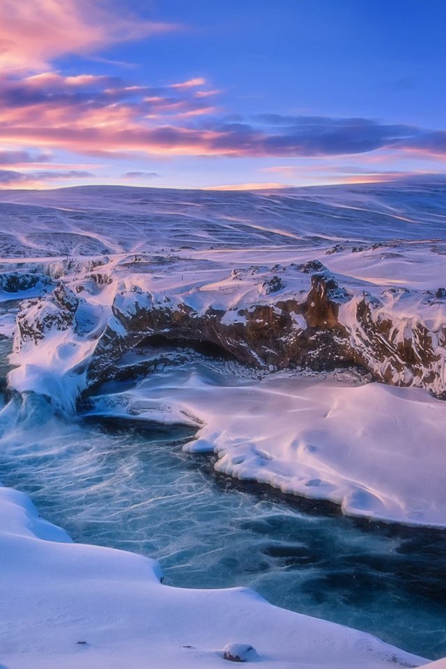 Обои небо, облака, река, снег, зима, пейзаж, льды, the sky, clouds, river, snow, winter, landscape, ice разрешение 1920x1200 Загрузить